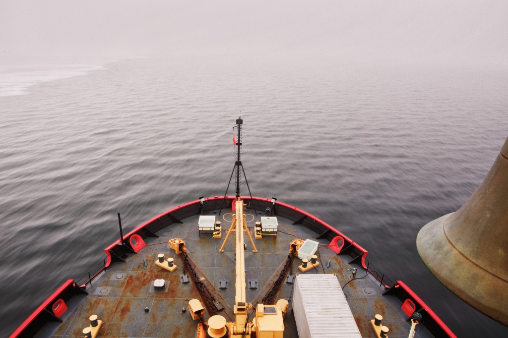Healy points her bow into the Bering Strait