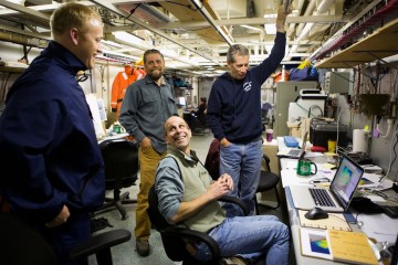 (Left to Right) Jake Cass, Chris Polashenski, Bob Pickart, and Kevin Arrigo during a lighter moment in the planning stage.